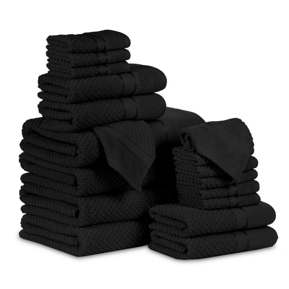 Ample Decor 100% Cotton 18 Pcs Bathroom Towel Set, Luxury Bath Towels for Bathroom - 4 Bath Towels, 4 Hand Towels, 10 Washcloths - Black