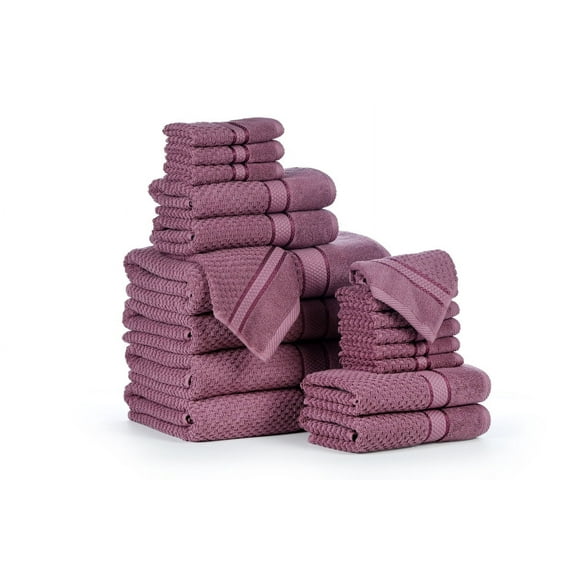Ample Decor 100% Cotton 18 Pcs Bathroom Towel Set, Luxury Bath Towels for Bathroom - 4 Bath Towels, 4 Hand Towels, 10 Washcloths - Grape Purple