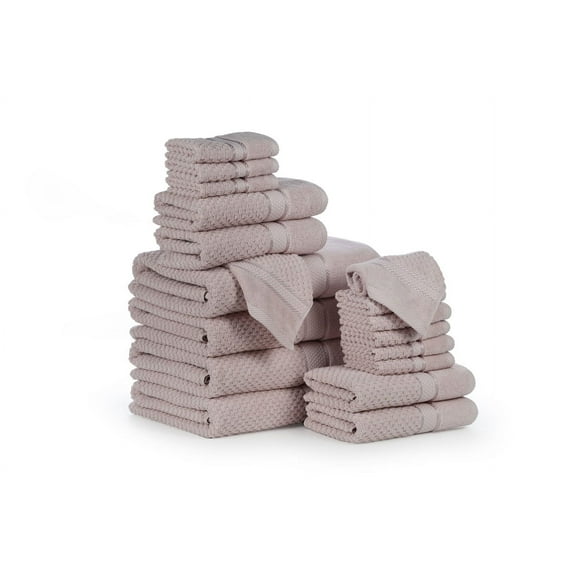 Ample Decor 100% Cotton 18 Pcs Bathroom Towel Set, Luxury Bath Towels for Bathroom - 4 Bath Towels, 4 Hand Towels, 10 Washcloths - Soft Pink