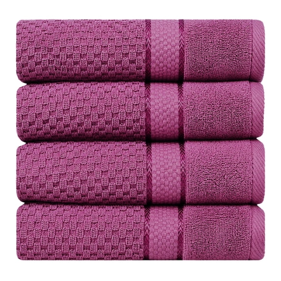 Ample Decor 100% Cotton 4pcs Hand Towel for Bathroom, Popcorn Textured - 18 X 28 Inch Grape Purple