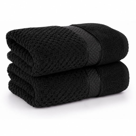 Ample Decor 100% Cotton Black Hand Towel for Bathroom Set of 2- Super Soft, Quick-Dry, Highly Absorbent, Popcorn Textured - Mulaayam Collection - 18 X 28 Inch