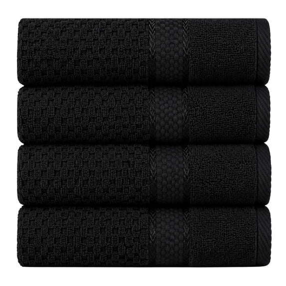 Ample Decor 100% Cotton Black Hand Towel for Bathroom Set of 4- Super Soft, Quick-Dry, Highly Absorbent, Popcorn Textured - Mulaayam Collection - 18 X 28 Inch