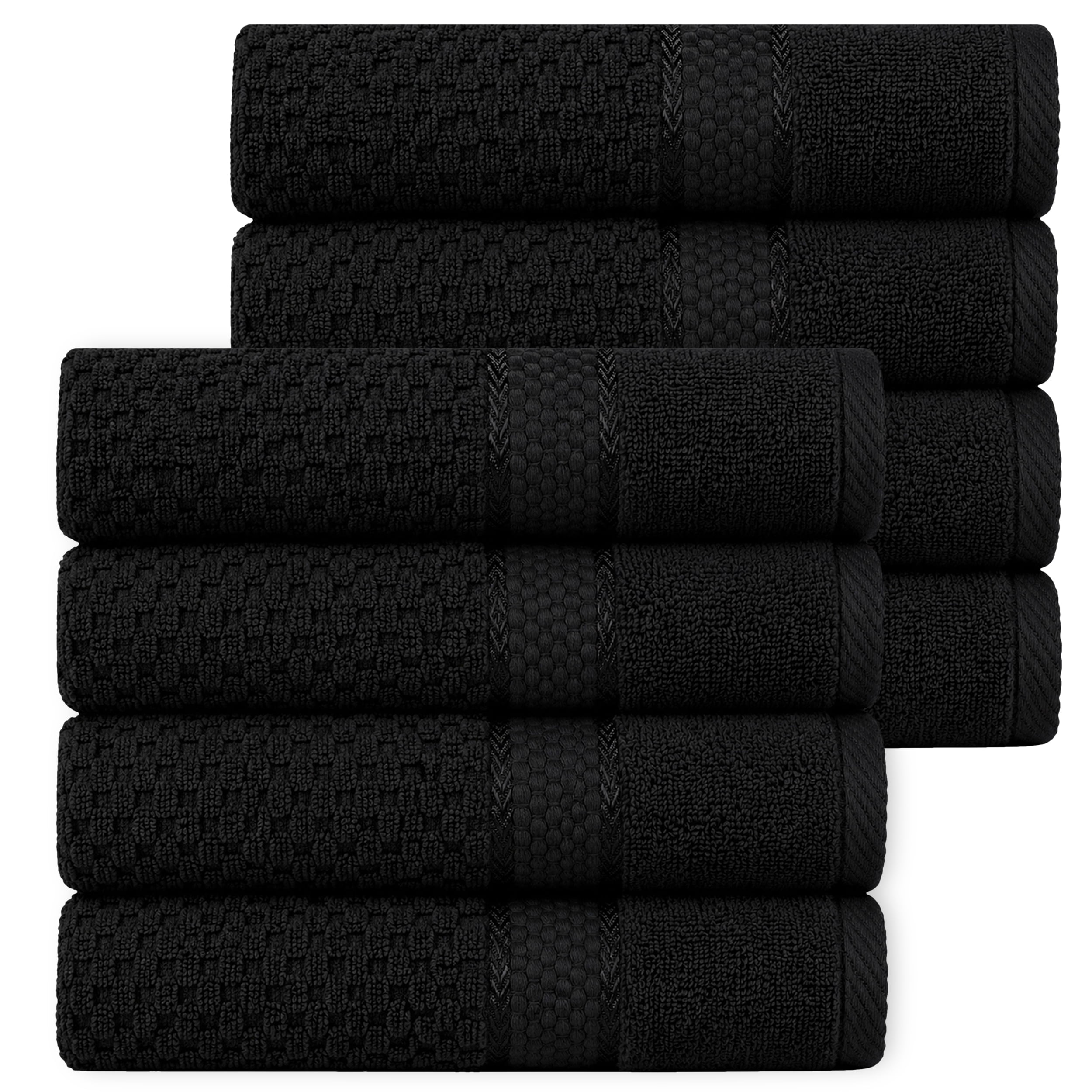 Ample Decor 100% Cotton Black Hand Towel for Bathroom Set of 8- Super Soft, Quick-Dry, Highly Absorbent, Popcorn Textured - Mulaayam Collection - 18 X 28 inch