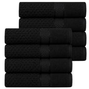 Ample Decor 100% Cotton Black Hand Towel for Bathroom Set of 8- Super Soft, Quick-Dry, Highly Absorbent, Popcorn Textured - Mulaayam Collection - 18 X 28 inch