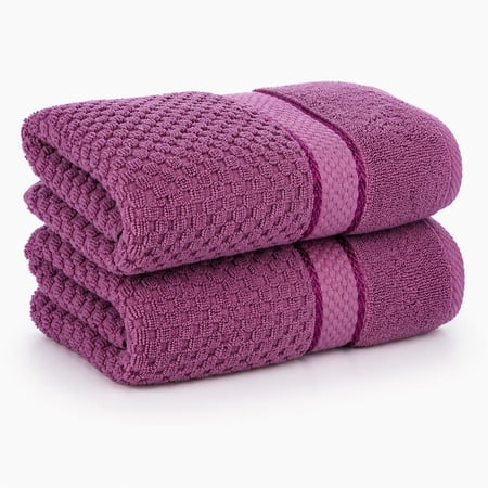Ample Decor 100% Cotton Hand Towel for Kitchen Set of 2, OEKO TEX Certified, for Bathroom, Hotel, Spa, Gym, Kitchen - Grape Purple - 18 X 28 Inch -Mulaayam Collection