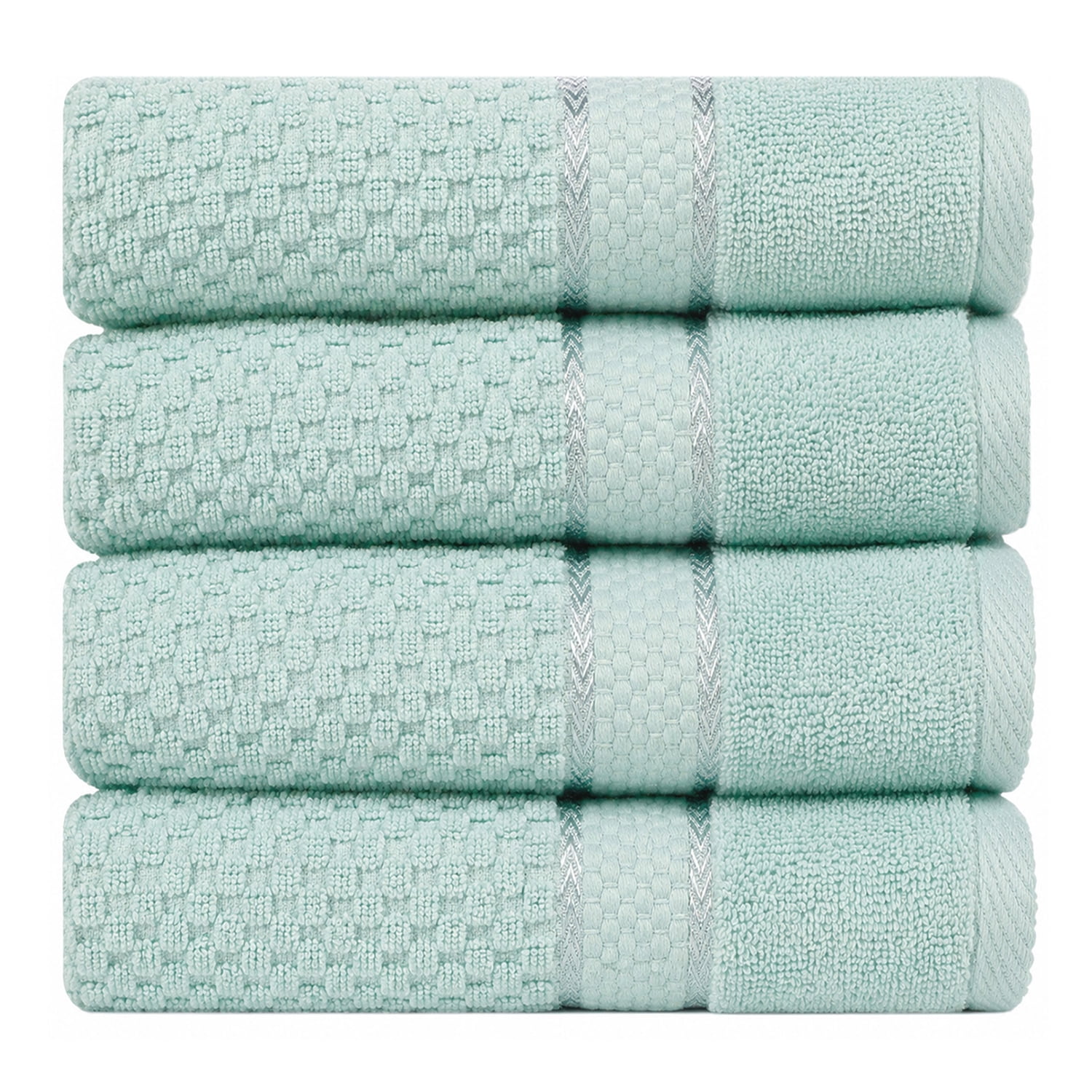 Ample Decor 100% Cotton Hand Towel Set of 4 Mint Green, Popcron Textured - 18 X 28 Inch