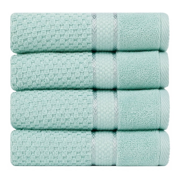 Ample Decor 100% Cotton Hand Towel Set of 4 Mint Green, Popcron Textured - 18 X 28 Inch