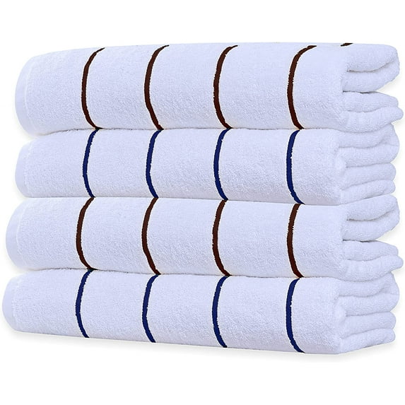 Ample Decor 100% Cotton Set of 4 Beach Towel Large Cabana Striped - Brown & Navy - 30 x 68 inch