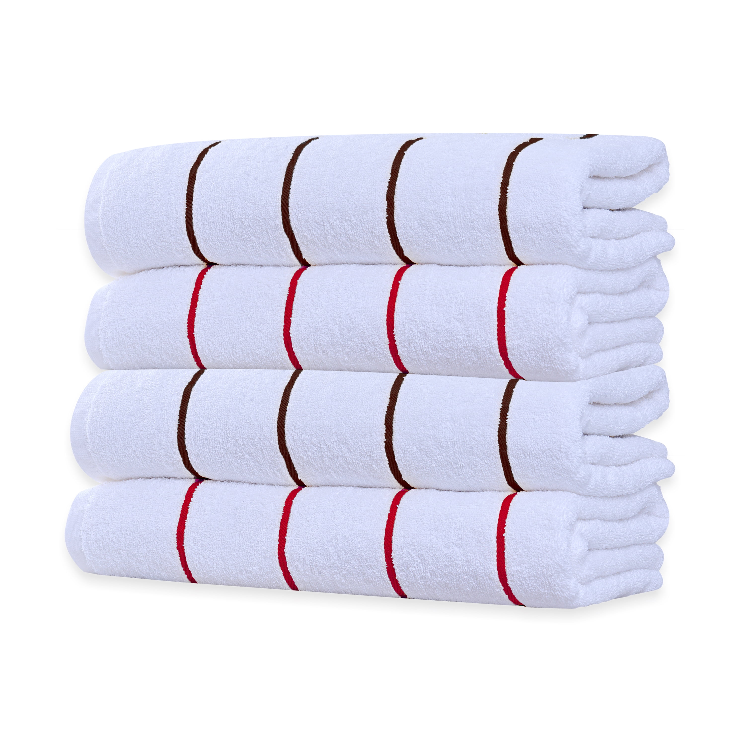Brown and Red Cabana Striped Cotton Beach Towels - Set of 4
