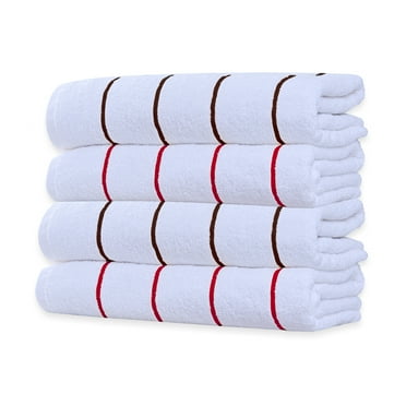 Ample Decor 100% Cotton Set of 4 Beach Towel Large Cabana Striped - Brown & Red - 30 x 68 inch
