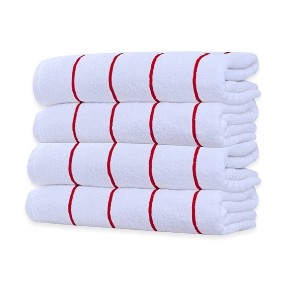 Ample Decor 100% Cotton Set of 4 Beach Towel Large Cabana Striped- Red -30 x 68 inch