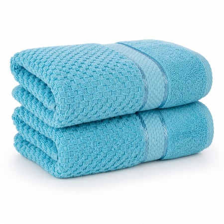 Ample Decor 100% Cotton Sky Blue Hand Towel for Bathroom Set of 2- Highly Absorbent, Popcorn Textured - Mulaayam Collection - 18 X 28 Inch