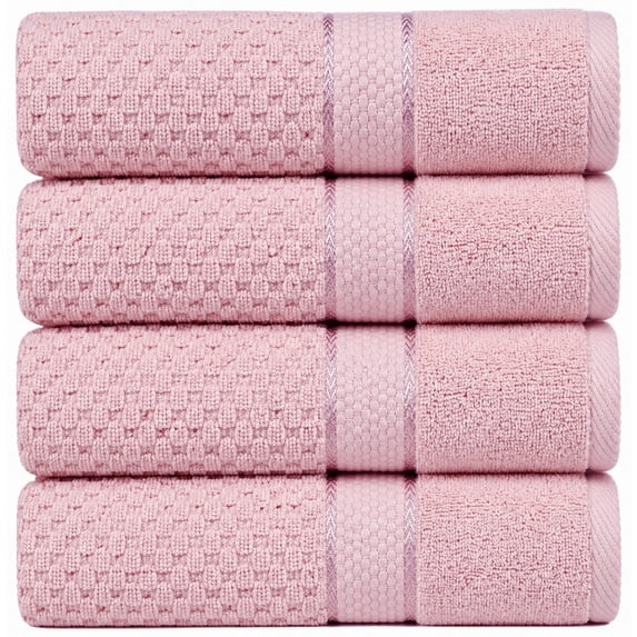 Ample Decor 100% Cotton Soft Pink Bath Towel Set of 4 - Super Soft, Quick-Dry, Popcorn Textured - Mulaayam Collection - 30 X 54 Inch