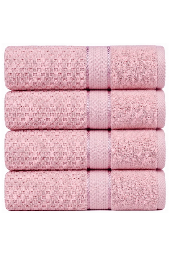 100% Cotton Soft Pink Bath Towel Set of 4 - Super Soft, Quick-Dry, Popcorn Textured - Mulaayam Collection - 30 X 54 Inch