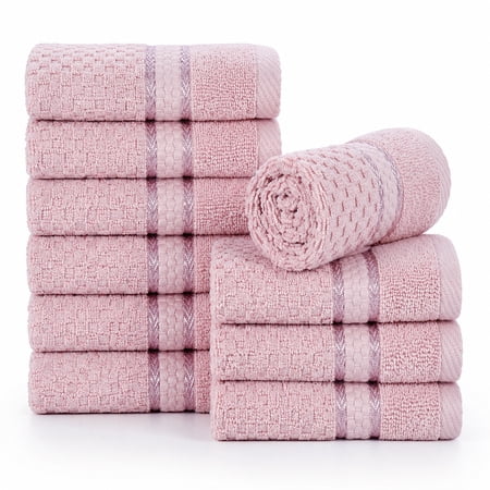 Ample Decor 100% Cotton Soft Pink Washcloths Set of 10- Super Soft, Quick-Dry, Highly Absorbent, Popcorn Textured - Mulaayam Collection - 12 X 12 Inch