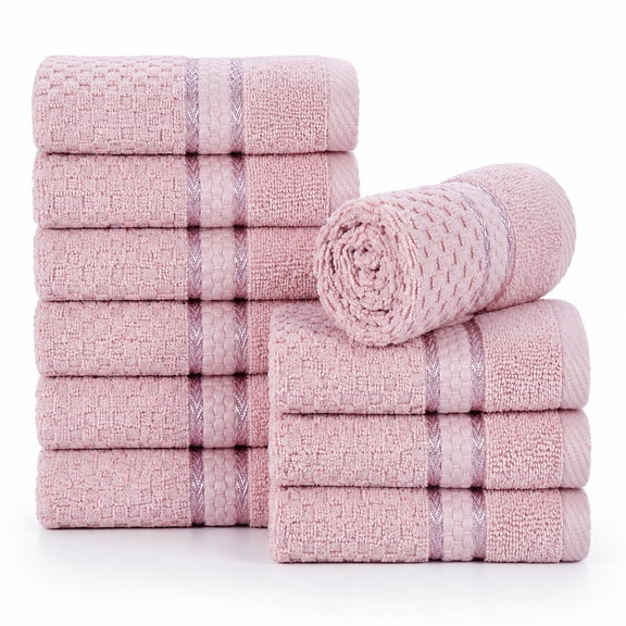 Ample Decor 100% Cotton Soft Pink Washcloths Set of 10- Super Soft, Quick-Dry, Highly Absorbent, Popcorn Textured - Mulaayam Collection - 12 X 12 Inch