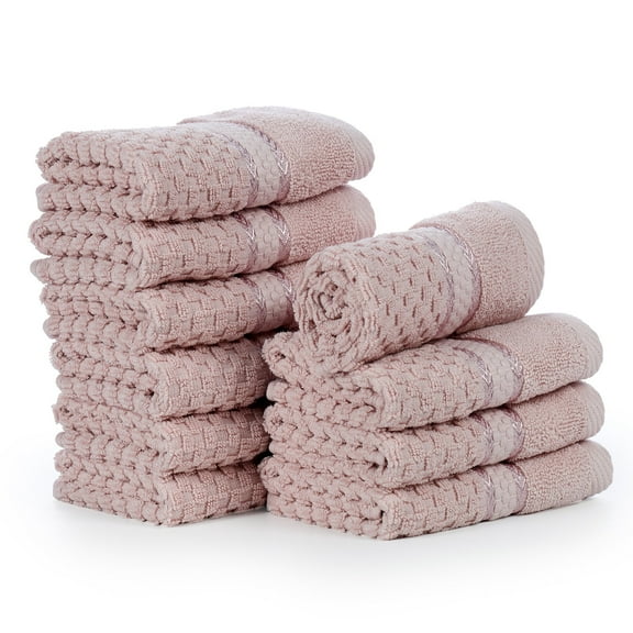 Ample Decor 100% Cotton Soft Pink Washcloths Set of 10- Super Soft, Quick-Dry, Highly Absorbent, Popcorn Textured - Mulaayam Collection - 12 X 12 Inch