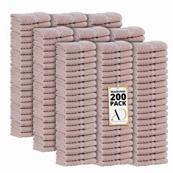 Ample Decor 100% Cotton Soft Pink Washcloths Set of 200- Super Soft, Quick-Dry, Highly Absorbent, Popcorn Textured - Mulaayam Collection - 12 X 12 Inch