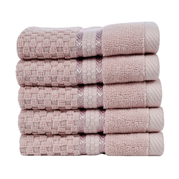 Ample Decor 100% Cotton Soft Pink Washcloths Set of 5- Super Soft, Quick-Dry, Highly Absorbent, Popcorn Textured - Mulaayam Collection - 12 X 12 Inch