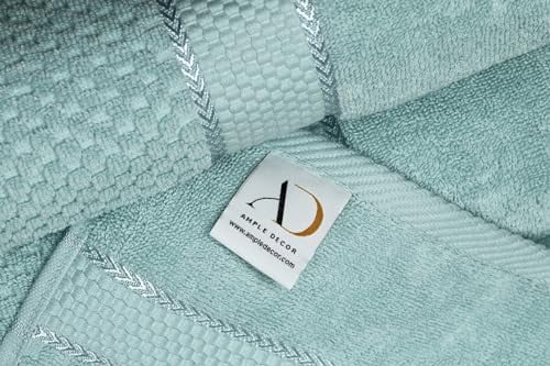 Ample Decor Set Of 5 Mint Green Wash Cloths - 100% Cotton, Popcorn Texture, Highly Absorbent, 12x12 Inches