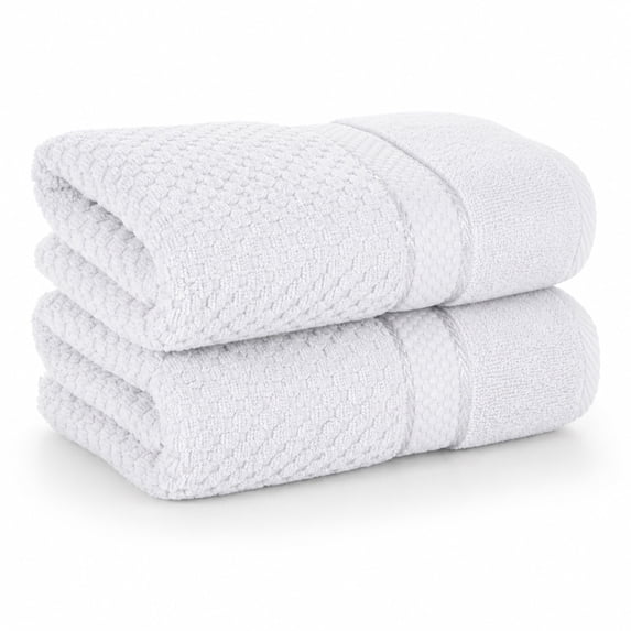 Ample Decor 100% Cotton White Hand Towel for Bathroom Set of 2- Super Soft, Quick-Dry, Highly Absorbent, Popcorn Textured - Mulaayam Collection - 18 X 28 Inch