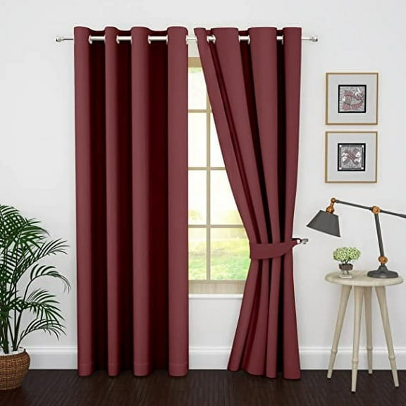 Ample Decor Blackout Curtains 46 x 63 inch Maroon Set of 2 Panels, Room Darkening for Bedroom, Noise Reducing, Privacy Protection
