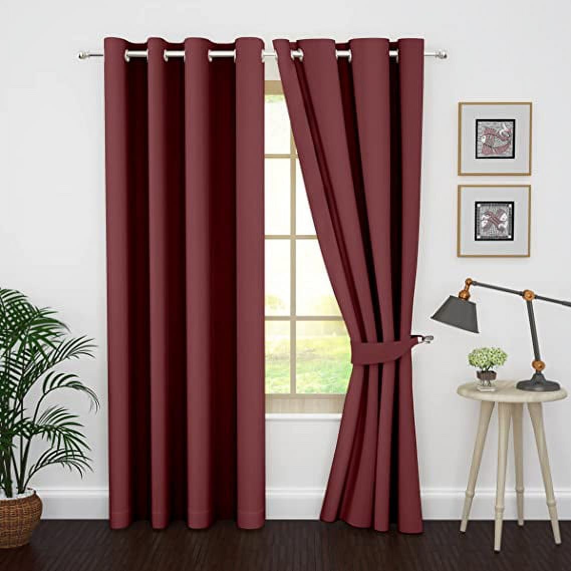 Maroon Polyester Blackout Grommet Curtain Panels Set