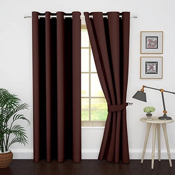Ample Decor 2 Panel 46 x 95 inch 100% Polyester Blackout Curtains, Noise Reducing - Brown