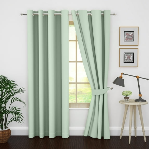 Ample Decor 2 Panel 46 x 95 inch 100% Polyester Blackout Curtains, Noise Reducing - Light Green