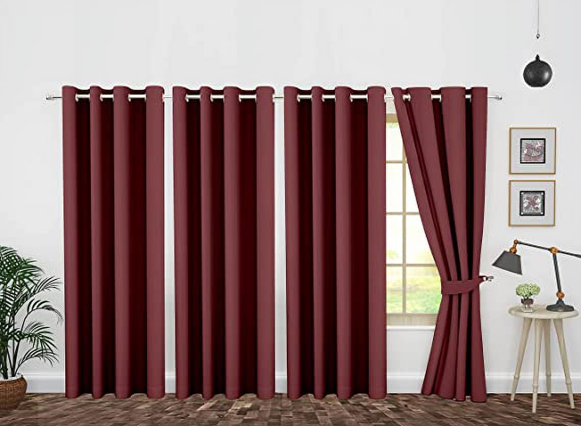 Maroon Polyester Blackout Grommet Curtain Panels Set