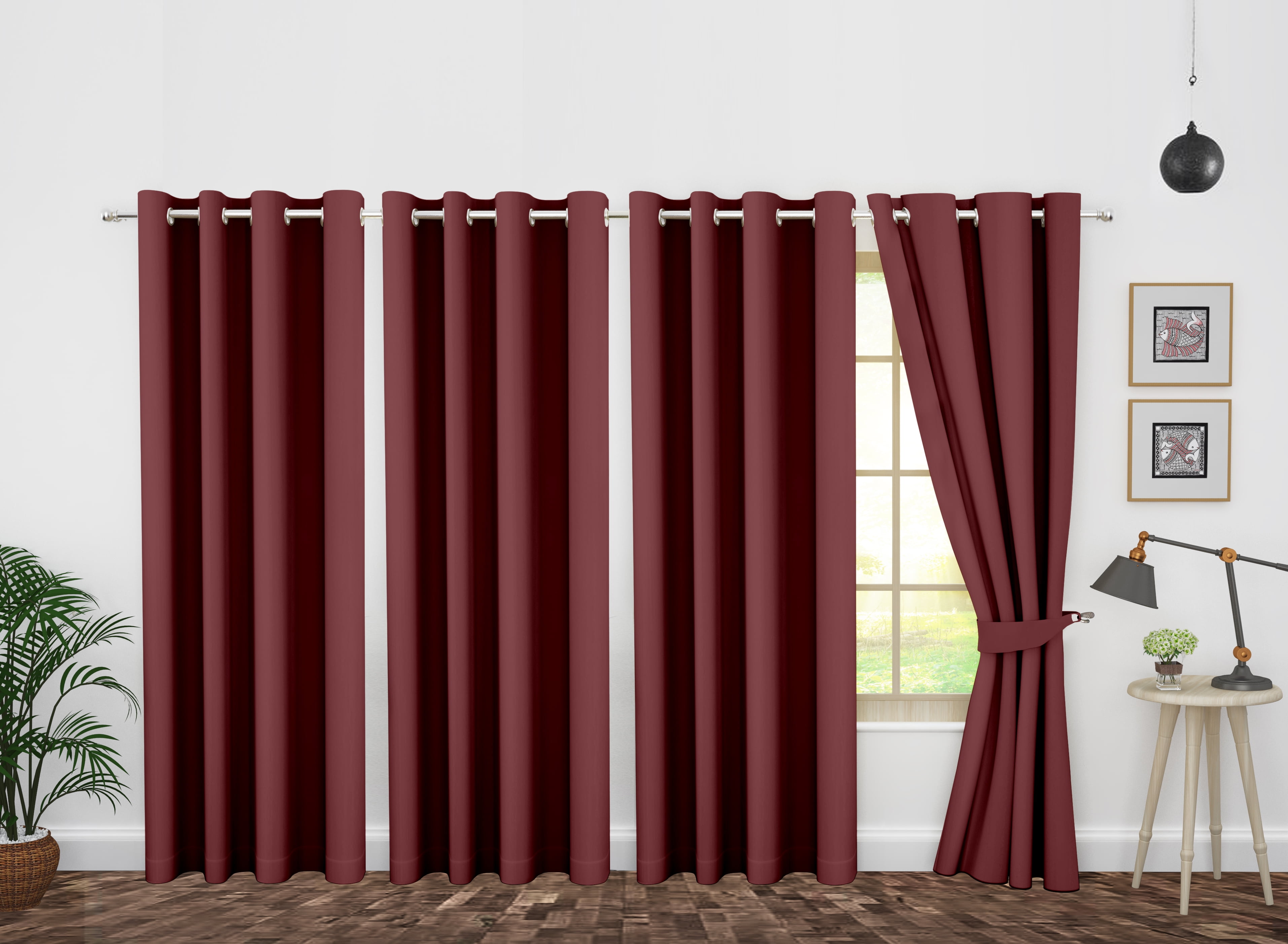 Maroon Blackout Polyester Grommet Curtain Panels for Nursery