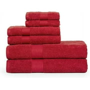 Ample Decor 6pcs 100% Cotton Solid 2 Bath Towel, 2 Hand Towel, 2 Washcloths - Red