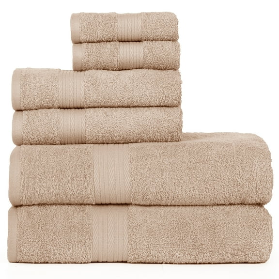 Ample Decor 6pcs 100% Cotton Towel Set - 2 Bath Towels, 2 Hand Towels, 2 Washcloths – Beige