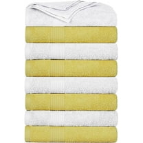 Ample Decor Bath Towel 30 x 54 inch Pack of 8 600 GSM 100% Cotton, Soft Absorbent, Lightweight, Quick Drying, Machine Washable for Hotel, Gym, Kitchen -White - Yellow
