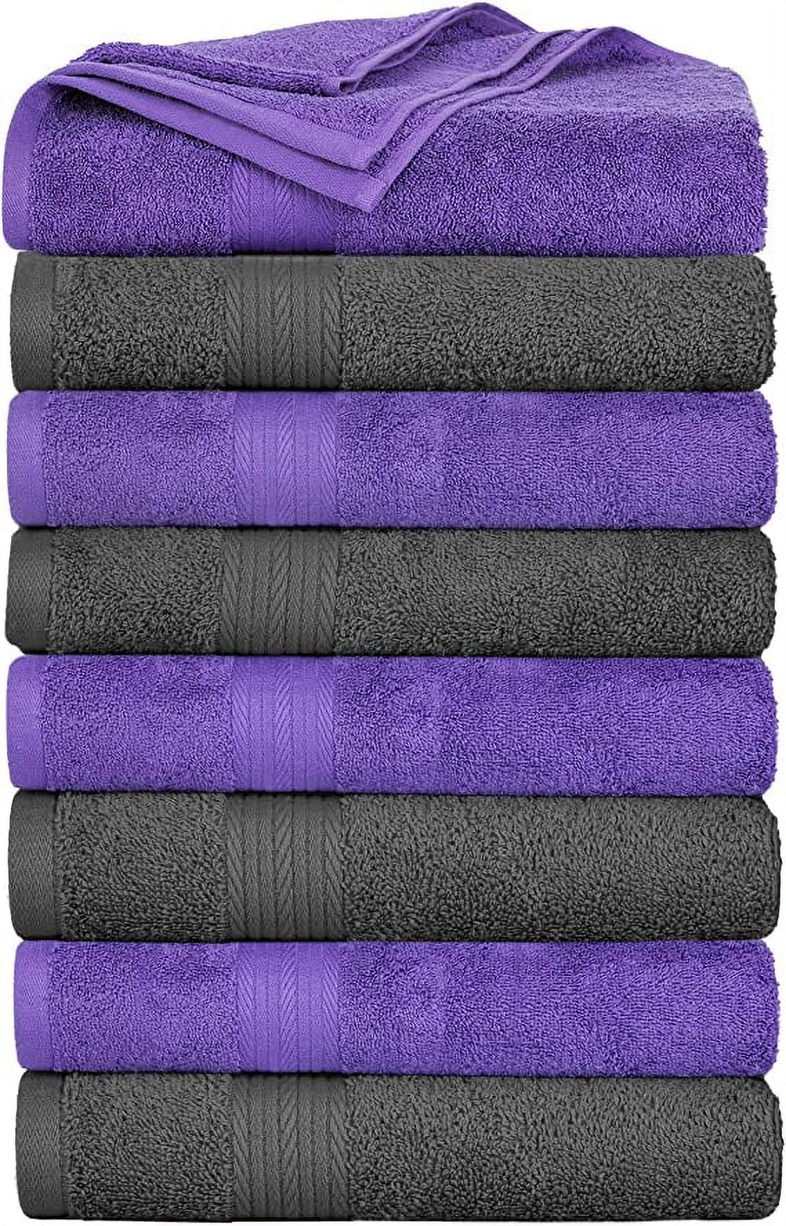 Ample Decor Bath Towel 30 x 54 inch Pack of 8 600 GSM 100% Cotton, Quick Drying, Machine Washable for Hotel, Gym, Kitchen -Grey - Purple
