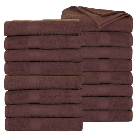 Ample Decor Bath Towels Set of 16 30X54 inch 100% Cotton - Brown