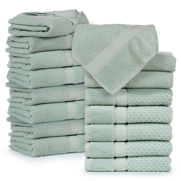 Ample Decor Bath Towels for Bathroom Set of 16 100% Cotton Popcorn Textured, Machine Washable - Mint Green - 30 X 54 Inch