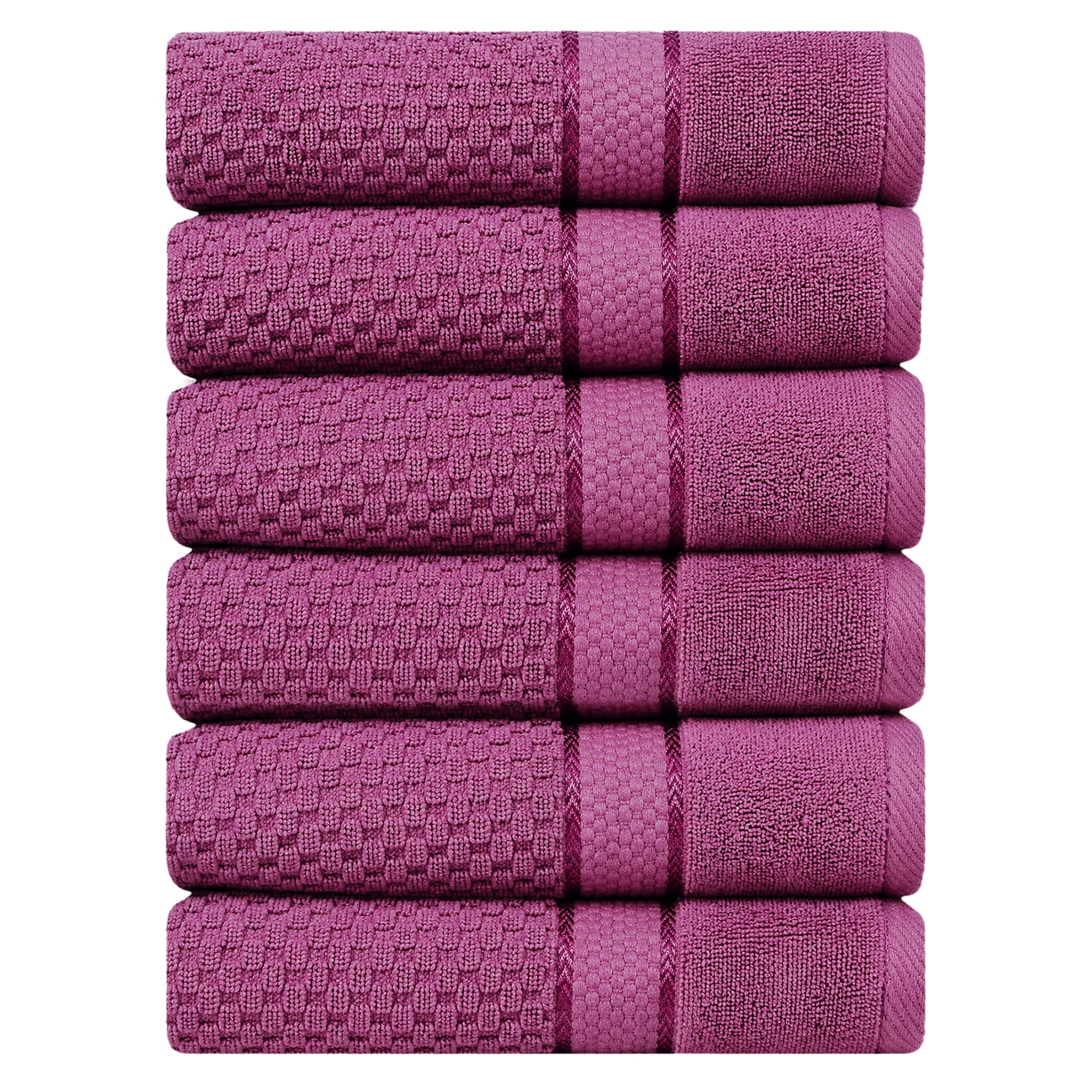 Ample Decor Bathroom Hand Towel 18 X 28 Inch 600 GSM 100% Cotton - Popcorn Textured Towel - 6Pcs Grape Purple