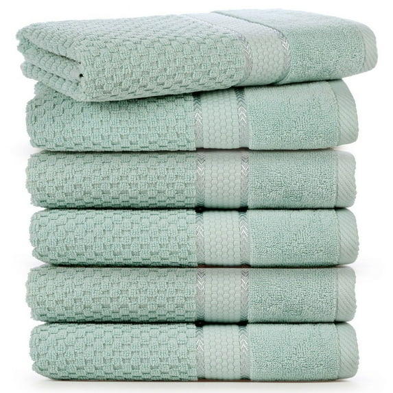 Ample Decor Bathroom Hand Towel 18 X 28 Inch 600 GSM 100% Cotton - Popcorn Textured Towel - 6Pcs Mint Green