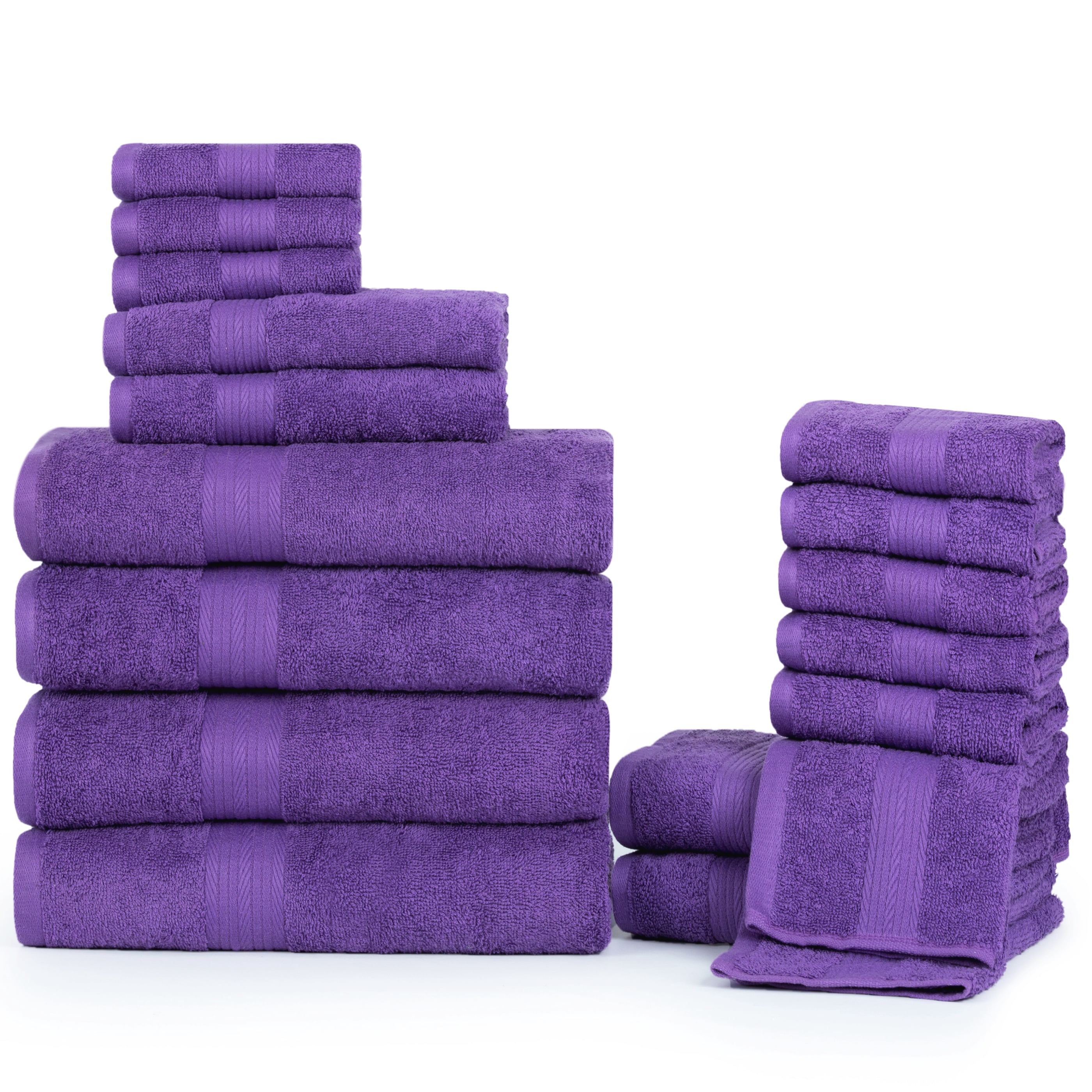 Ample Decor Bathroom Towel Set of 18 - 4 Hand Towel, 4 Bath Towel, 10 Wash Cloths - Purple