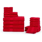 Ample Decor Bathroom Towel Set of 18 - 4 Hand Towel, 4 Bath Towel, 10 Wash Cloths - Red