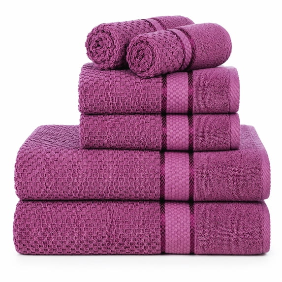 Ample Decor Bathroom Towel Set of 6 - 2 Bath Towel, 2 Hand Towel, 2 Wash Cloths – Ideal for Gifting, Hotel, Gym, Spa - Grape Purple
