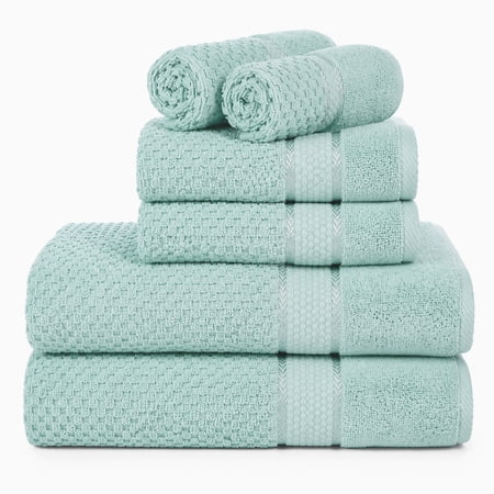 Ample Decor Bathroom Towel Set of 6 - 2 Bath Towel, 2 Hand Towel, 2 Wash Cloths – Ideal for Gifting, Hotel, Gym, Spa - Mint Green