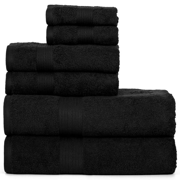 Ample Decor Bathroom Towel Set of 6 - 2 Hand Towel, 2 Bath Towel, 2 Wash Cloths - Black