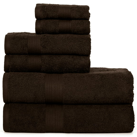 Ample Decor Bathroom Towel Set of 6 - 2 Hand Towel, 2 Bath Towel, 2 Wash Cloths - Brown