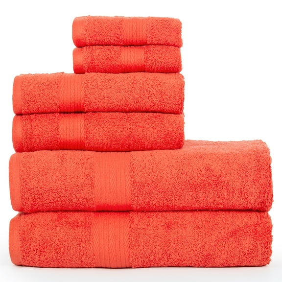 Ample Decor Bathroom Towel Set of 6 - 2 Hand Towel, 2 Bath Towel, 2 Wash Cloths - Orange
