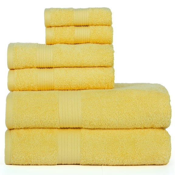 Ample Decor Bathroom Towel Set of 6 - 2 Hand Towel, 2 Bath Towel, 2 Wash Cloths - Yellow