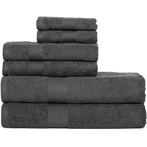 Ample Decor Bathroom Towel Set of 6 600 GSM - 2 Hand Towel,2 Bath Towel,2 Wash Cloths - Grey