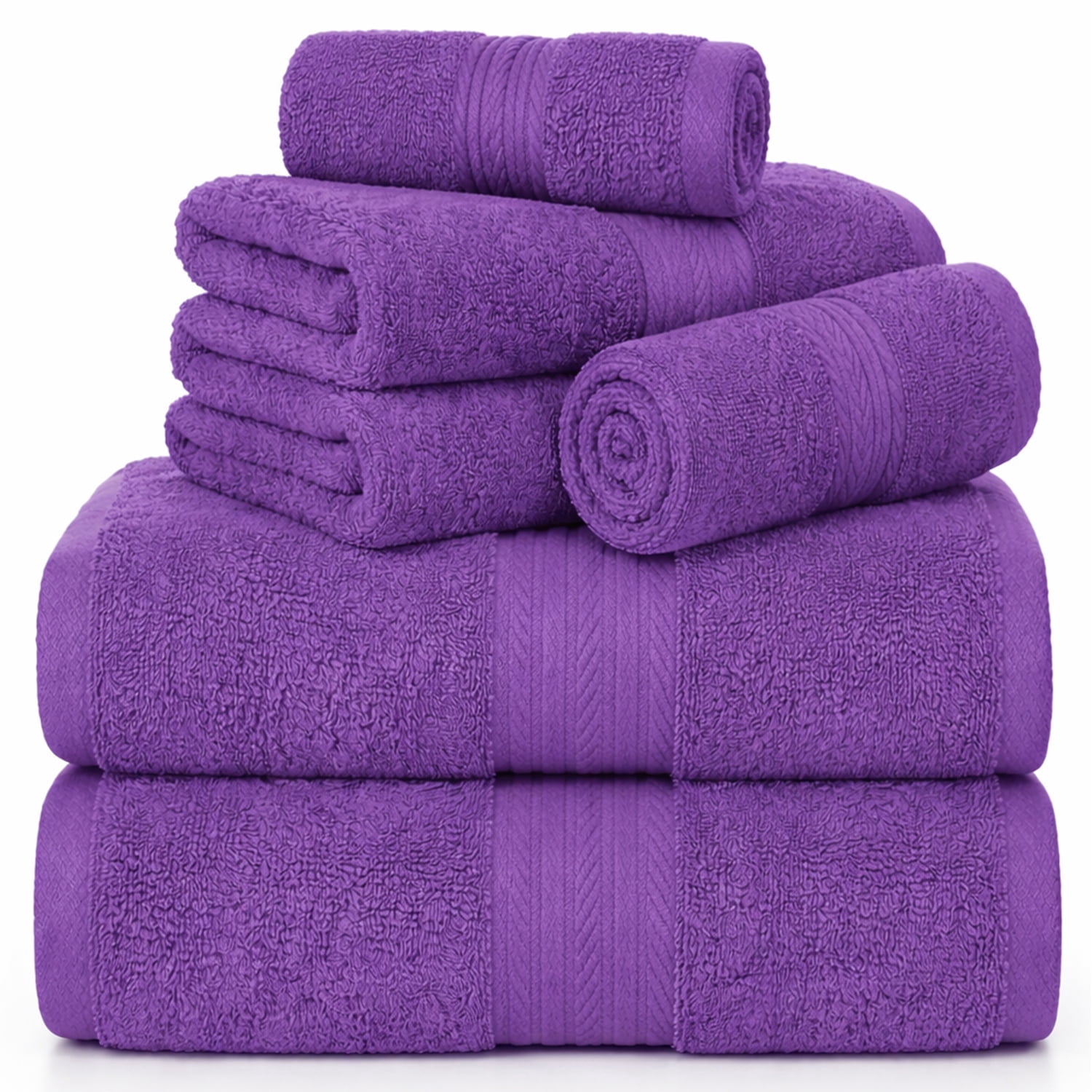 Ample Decor Bathroom Towel Set of 6 600 GSM - 2 Hand Towel,2 Bath Towel,2 Wash Cloths - Purple