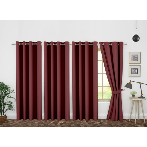 Ample Decor Blackout Curtain 46 x 63 inch Maroon Set of 4 Panels, Room Darkening for Living Room, Noise Reducing, Privacy Protection